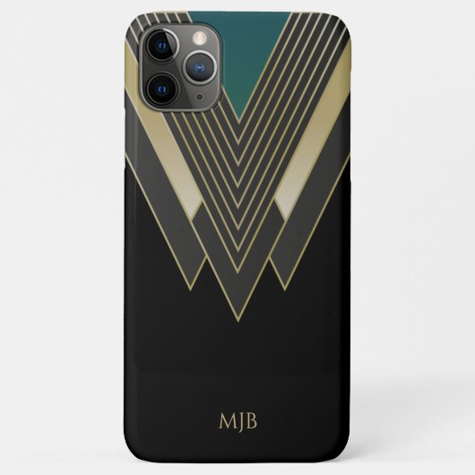 Coques Case-Mate iPhone Motif Art déco noir et or avec Monogramme (Dos)