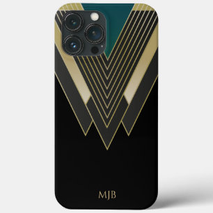 Case-Mate iPhone Case Motif Art déco noir et or avec Monogramme