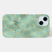 Coques Case-Mate iPhone Motif Art Déco, Or & Bleu clair, Nom du script (Verso (horizontal))