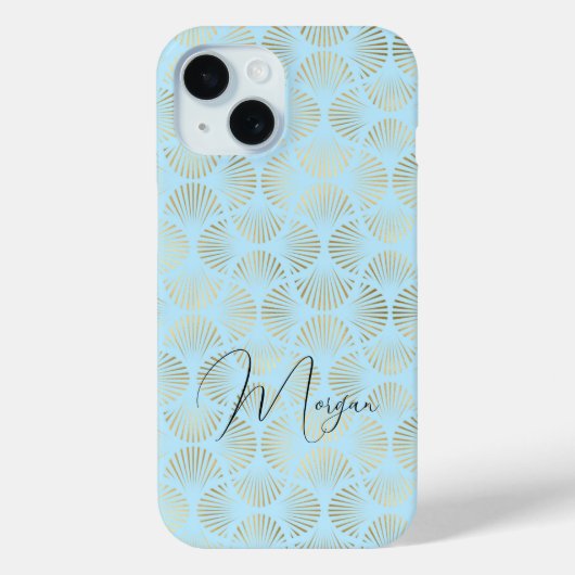 Coques Case-Mate iPhone Motif Art Déco, Or & Pale Blue, Nom du script (Verso)