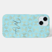 Coques Case-Mate iPhone Motif Art Déco, Or & Pale Blue, Nom du script (Verso (horizontal))