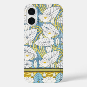 Coques iPhone 16 Motif Art Nouveau de nénuphar vert sauge
