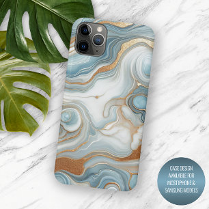 Coque iPhone 15 Pro Max Motif artistique en marbre gris sarcelle bleu or