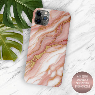 Coque iPhone 15 Pro Max Motif artistique en marbre rose mauve rouge et or
