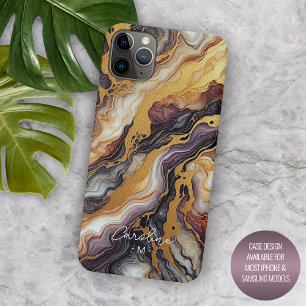 Coque iPhone 15 Pro Max Motif artistique en marbre violet noir gris or per