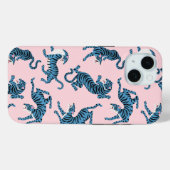 Coques Case-Mate iPhone Motif asiatique de tigre bleu (Verso (horizontal))