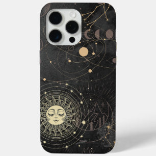 Coque iPhone 15 Pro Max Motif Astrologique Black Gold