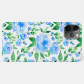 Coques Case-Mate iPhone Motif avec fleurs d'aquarelle bleue (Dos (Horizontal))