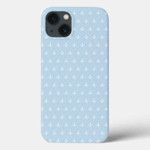 iPhone 13 Case Motif avec les ancres blanches sur le bleu