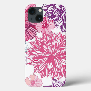 Etui iPhone 13 Motif avec les asters et le dahlia roses