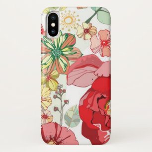 Coque iPhone X Motif avec les fleurs rouges