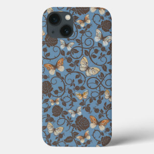 iPhone 13 Case motif avec les roses et le papillon