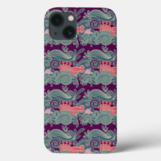 Coques Case-Mate iPhone Motif Avec Poisson Et Vague Violette (Verso)
