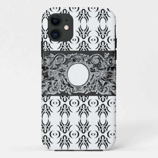 Coques Case-Mate iPhone Motif baroque noir classique à customiser (Dos)