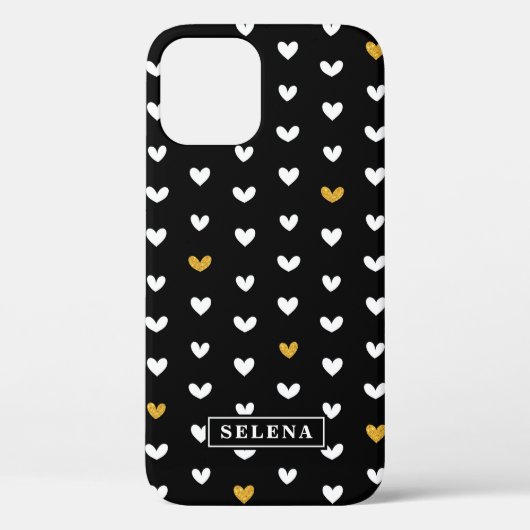 Coques Case-Mate iPhone Motif Black White Gold Heart avec nom personnalisé (Verso)