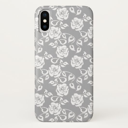 Coques Case-Mate iPhone Motif blanc de dentelle sur l'arrière - plan gris (Dos)