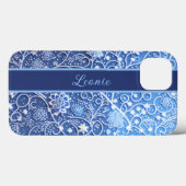 Coques Case-Mate iPhone Motif bleu avec fleurs et volutes (Verso (horizontal))