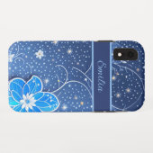 Coques Case-Mate iPhone Motif bleu blanc avec fleurs (Dos (Horizontal))