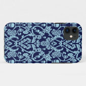 Coques Case-Mate iPhone Motif bleu de damassé de crâne (Dos (Horizontal))