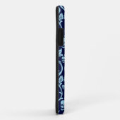 Coques Case-Mate iPhone Motif bleu de damassé de crâne (Dos/Droite)