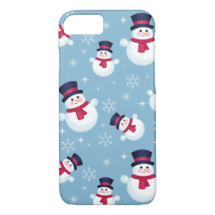 Coques Pour iPhone Motif bleu de Noël avec des bonhommes de neige et