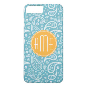 Coque Case-Mate Pour iPhone Motif bleu de Paisley d'Aqua floral et monogramme