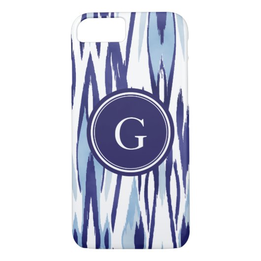 Coques Case-Mate iPhone Motif bleu et blanc chic d'ikat d'aquarelle (Dos)