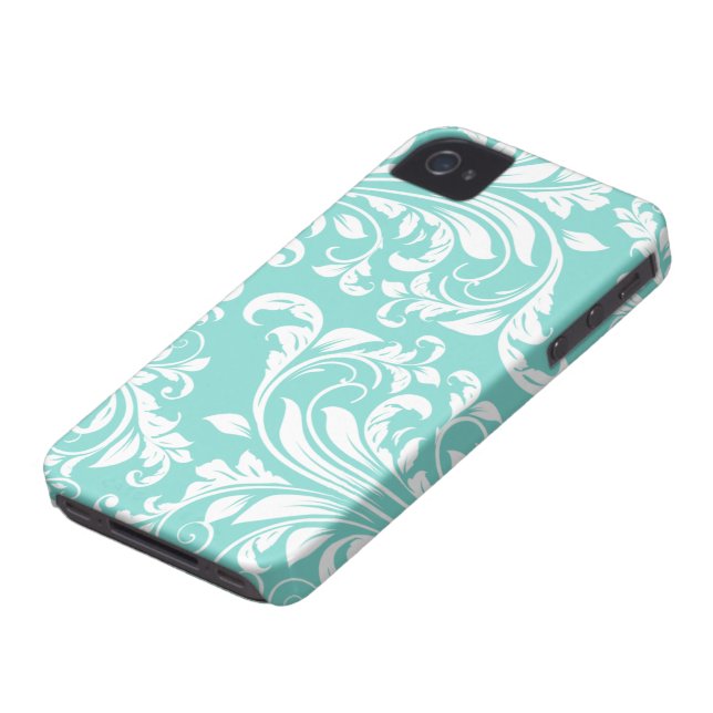 Coques Case-Mate iPhone Motif bleu et blanc d'Aqua de Damasked (Bas)