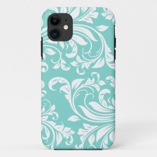 Coque Case-Mate Pour iPhone Motif bleu et blanc d'Aqua de Damasked