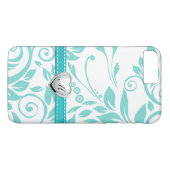 Coques Case-Mate iPhone Motif bleu et blanc d'Aqua de damassé avec le (Dos (Horizontal))