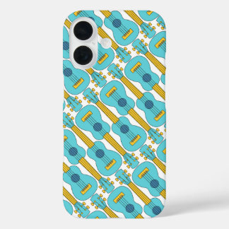 Coques iPhone 16 Motif bleu et blanc d'Ukulele