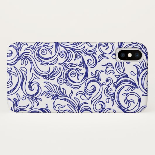 Coques Case-Mate iPhone Motif bleu et blanc rétro (Dos (Horizontal))
