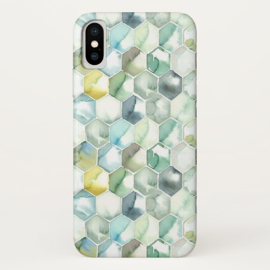 Coques Case-Mate iPhone Motif bleu et vert de Honycomb d'aquarelle (Dos)