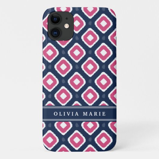 Coques Case-Mate iPhone Motif bleu rose Ikat Mod avec nom (Dos)