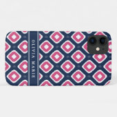 Coques Case-Mate iPhone Motif bleu rose Ikat Mod avec nom (Dos (Horizontal))