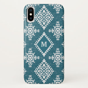 Coques Pour iPhone Motif bleu turquoise du monogramme Amadora