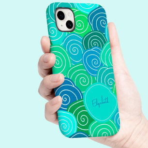Coque Pour iPhone 14 Motif bleu vert mignon vintage fantaisiste personn