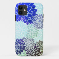 Motif bleu violet vert Fleurs