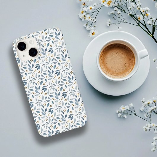 Coques Case-Mate iPhone Motif botanique à l'aquarelle bleue