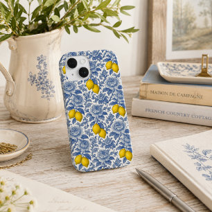 Coque Pour iPhone 15 Motif botanique de citron bleu vintage