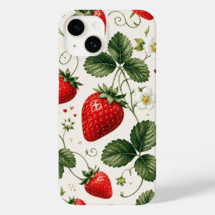Coque Pour iPhone 14 Motif botanique de fraise sans couture de style vi
