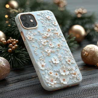 Coque Pour iPhone 14 Pro Motif botanique floral blanc élégant