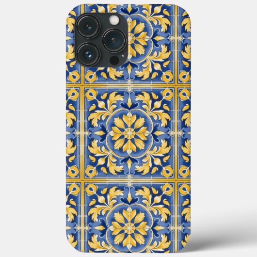 Coques Case-Mate iPhone Motif botanique méditerranéen - Bleu et Jaune (Verso)