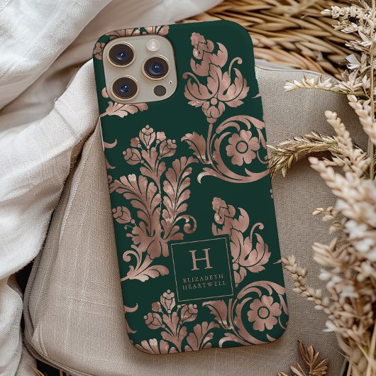 Coques Case-Mate iPhone Motif Botanique Monogramme Rose Or Emerald Green