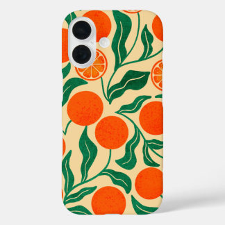 Coques iPhone 16 Motif botanique vibrant orange et citrus