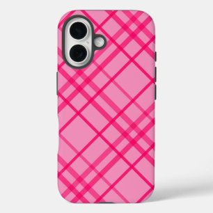 Coques iPhone 16 Motif carreaux à lignes de grille rose sur rose