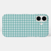 Coques Case-Mate iPhone Motif carreaux gingham sarcelle et blanc (Verso (horizontal))