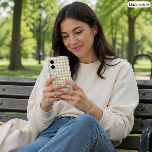 Coques Case-Mate iPhone Motif carreaux gingham vert sauge et blanc