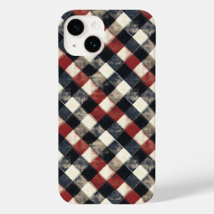 Coque Pour iPhone 14 Motif carreaux Navy et Rouge intemporel