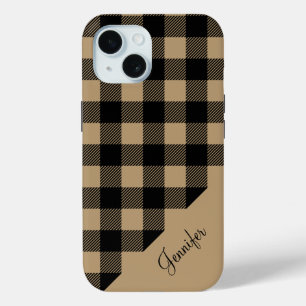 Coque Pour iPhone 15 Motif carreaux plaid beige moderne de Buffalo